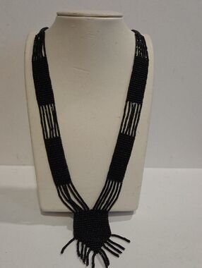 Multi-strand Black Beaded Fringe Statement Necklace